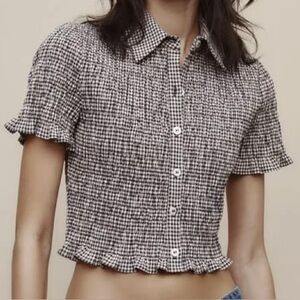 Zara Black and White Checkered Crop Top